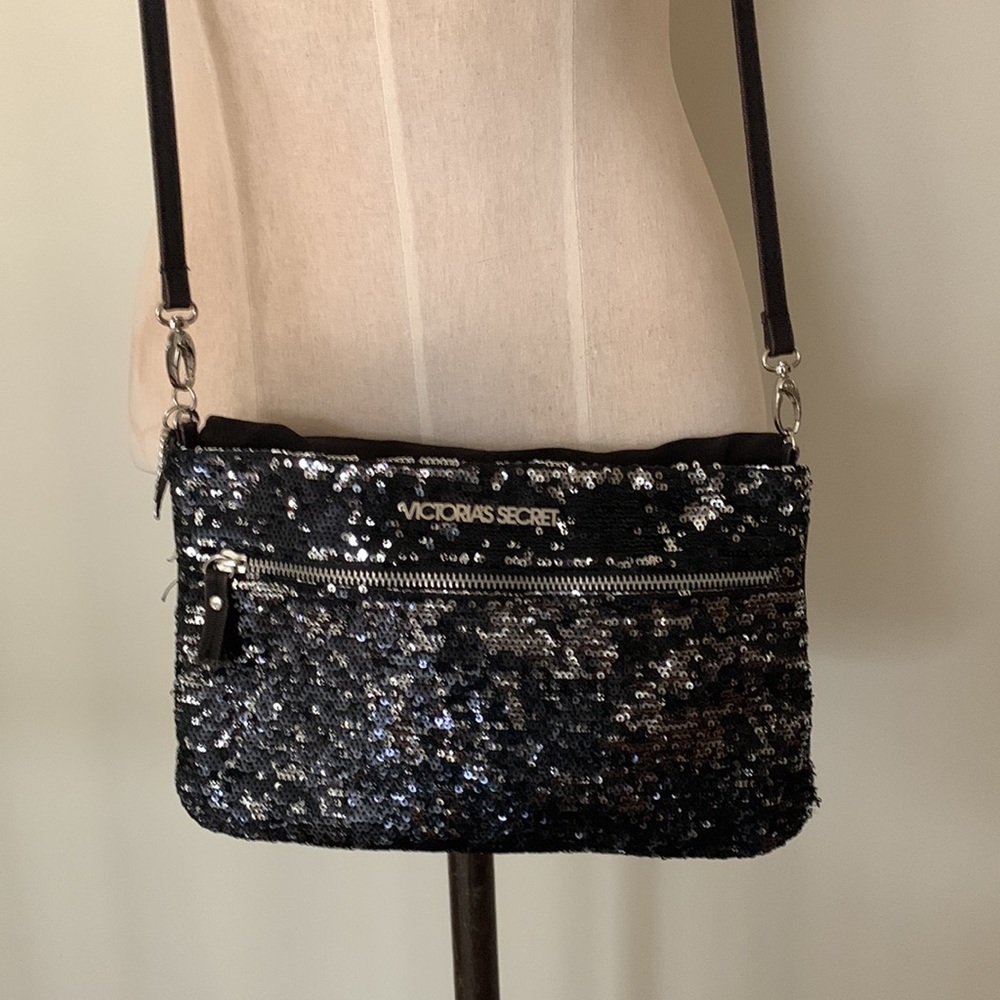Victoria’s Secret Black Sequin And Canvas Crossbody Gem